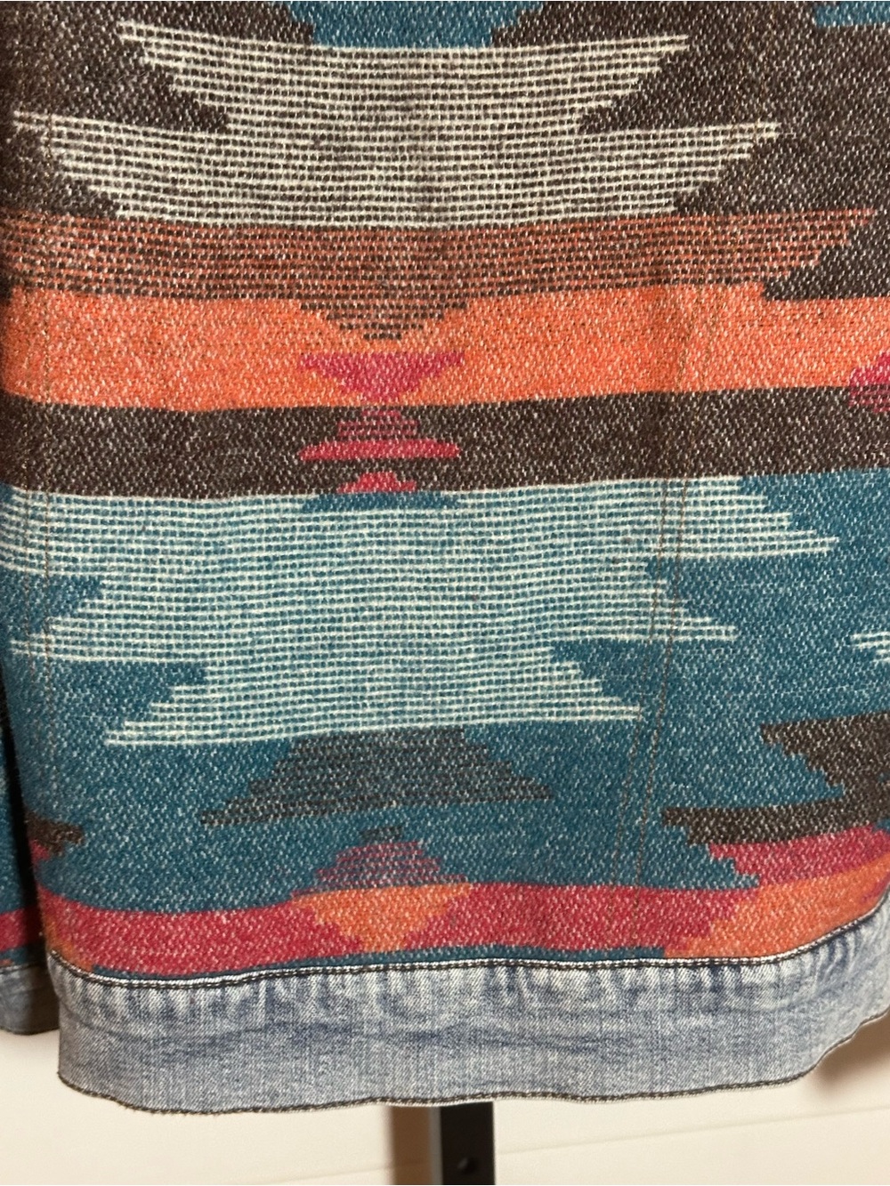 Denim-Trim Aztec Pattern Jacket - Teal & Rust - Picture 9 of 10